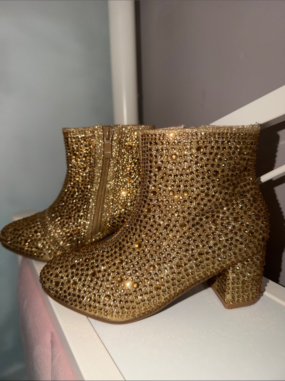 Link Gold Crystal Rhinestone Kids Dress Boots